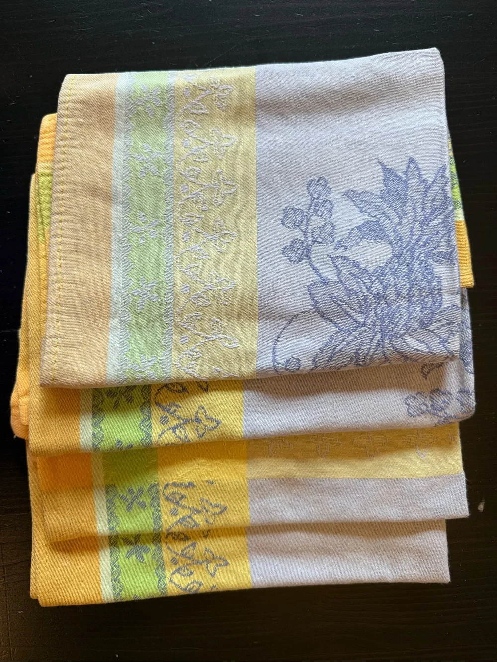 French yellow/blue/green napkins 100% cotton made in France set of 4